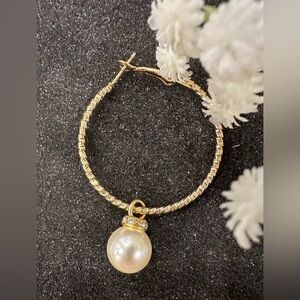 Elegant Faux Gold Pearl (removable) Hoop Earrings Set Costume Jewelry